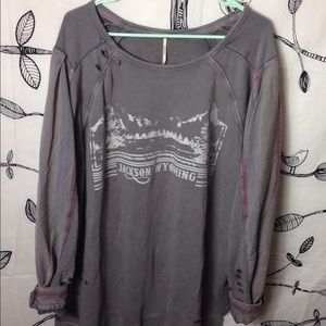 Free People Gray Long Sleeve Top